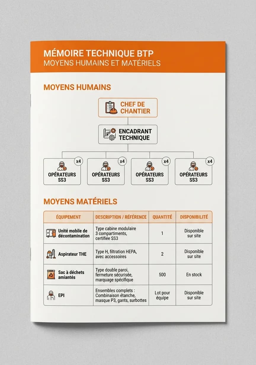 Page moyens humains et matériels avec organigramme et équipements