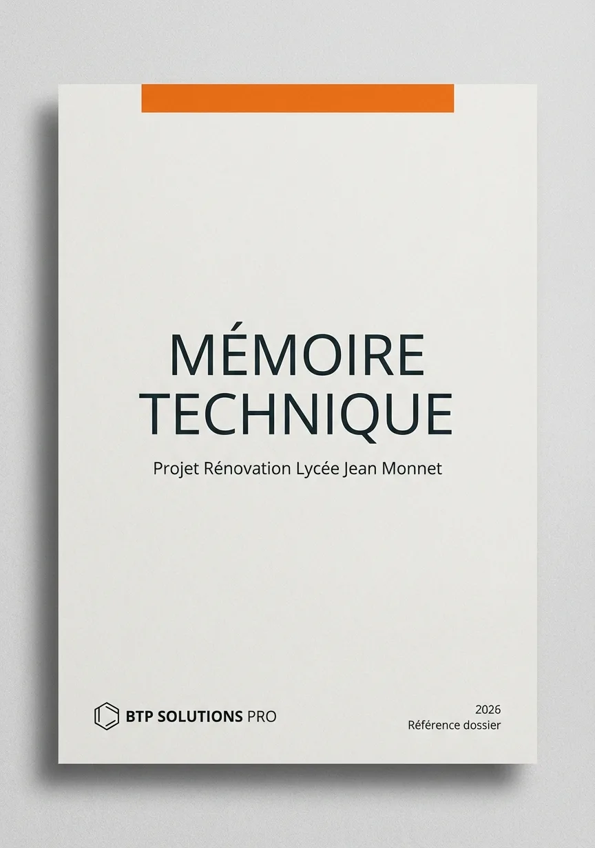 Page de garde du mémoire technique BTP générée par Smart BTP