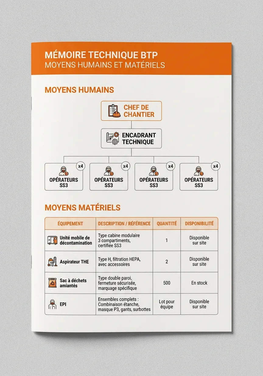 Page moyens humains et matériels avec organigramme et équipements